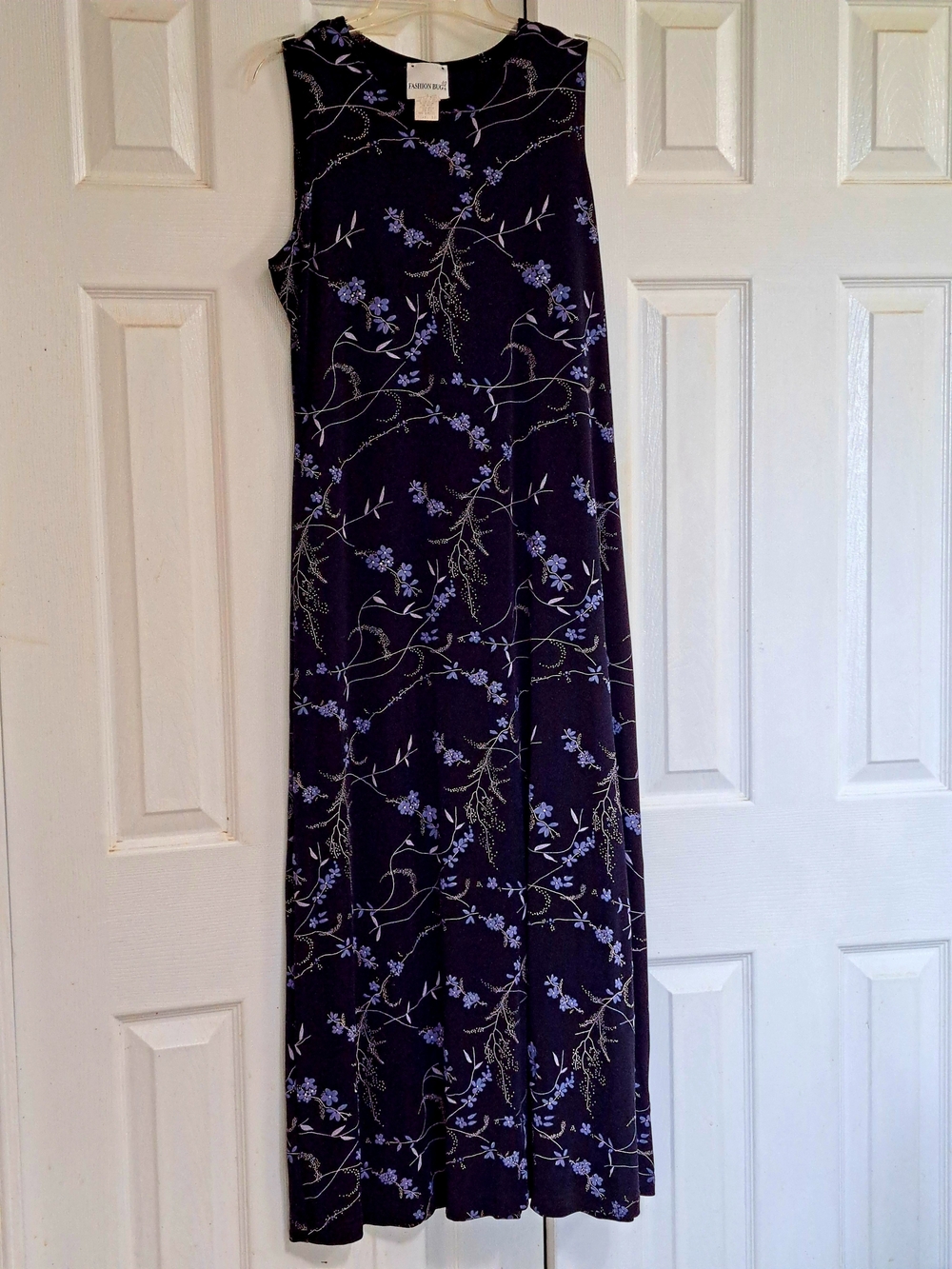 Vintage Fashion Bug Navy Floral Midi Tank Dress with Lavender Accents